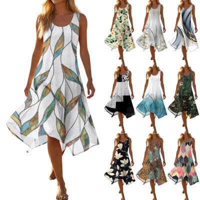 Women's Casual Fashion Round Neck Sleeveless Irregular Hem Midi Dress