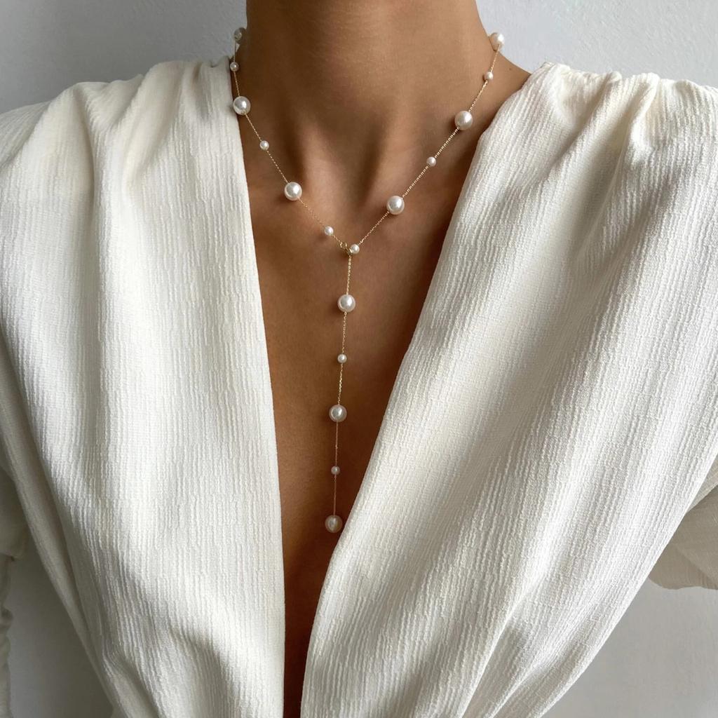 1 PC Long Ladies Imitation Pearl Necklace, Winter Sweater Chain, Suitable For Daily Wear