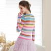 Bai Lu Yu Women's Wool Blend Striped Knit Cardigan