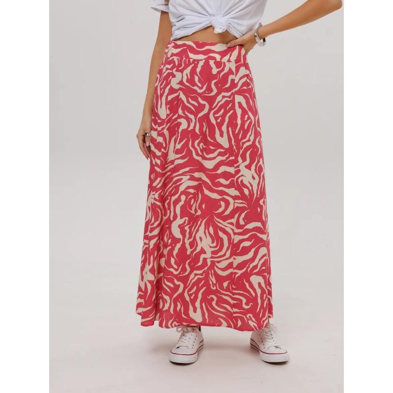 Women's Printed Midi Skirt, Elastic High Waist Flowy A-Line Skirt