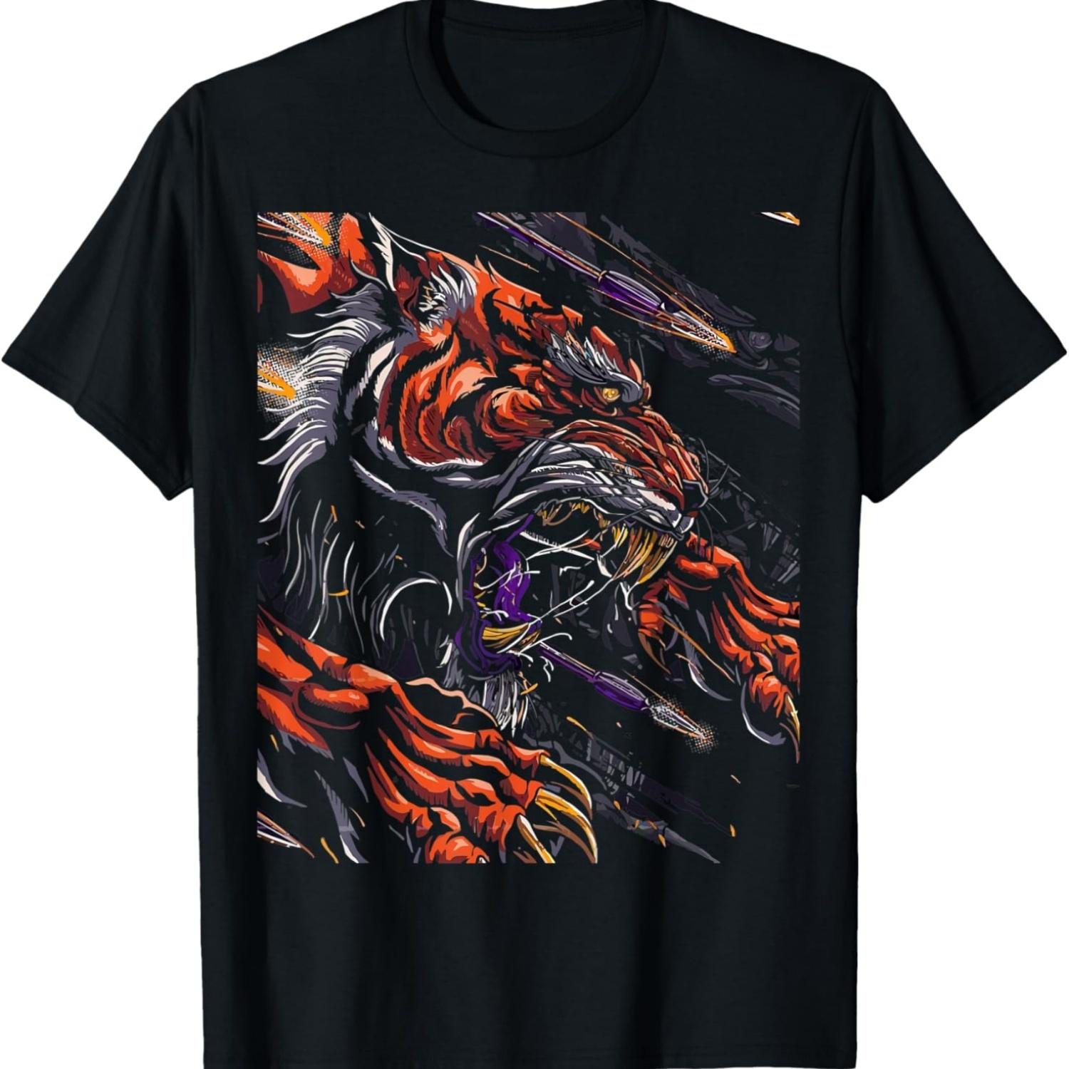 

Tiger Traditional Asian Cherry Blossom Art T-Shirt S чёрный