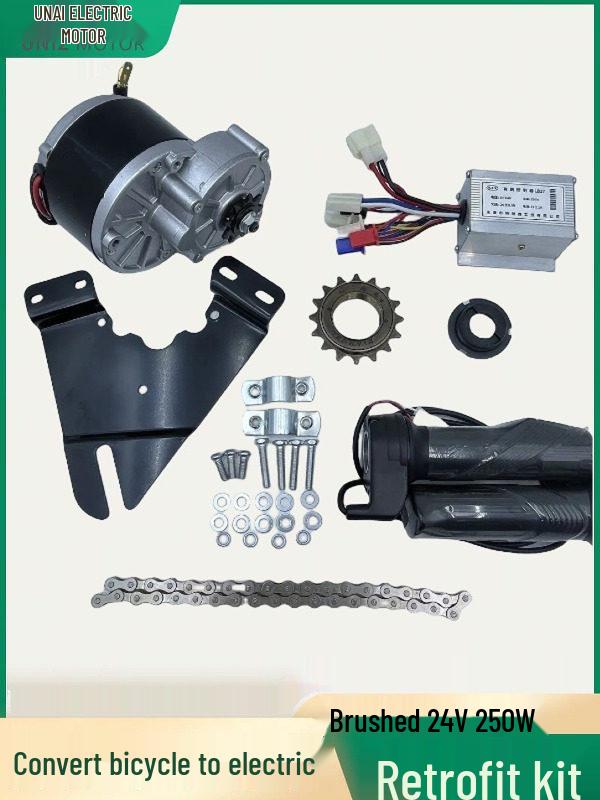 24V 250W Electric Bicycle Conversion Kit with Motor Controller, Handlebar, Flywheel, and Chain