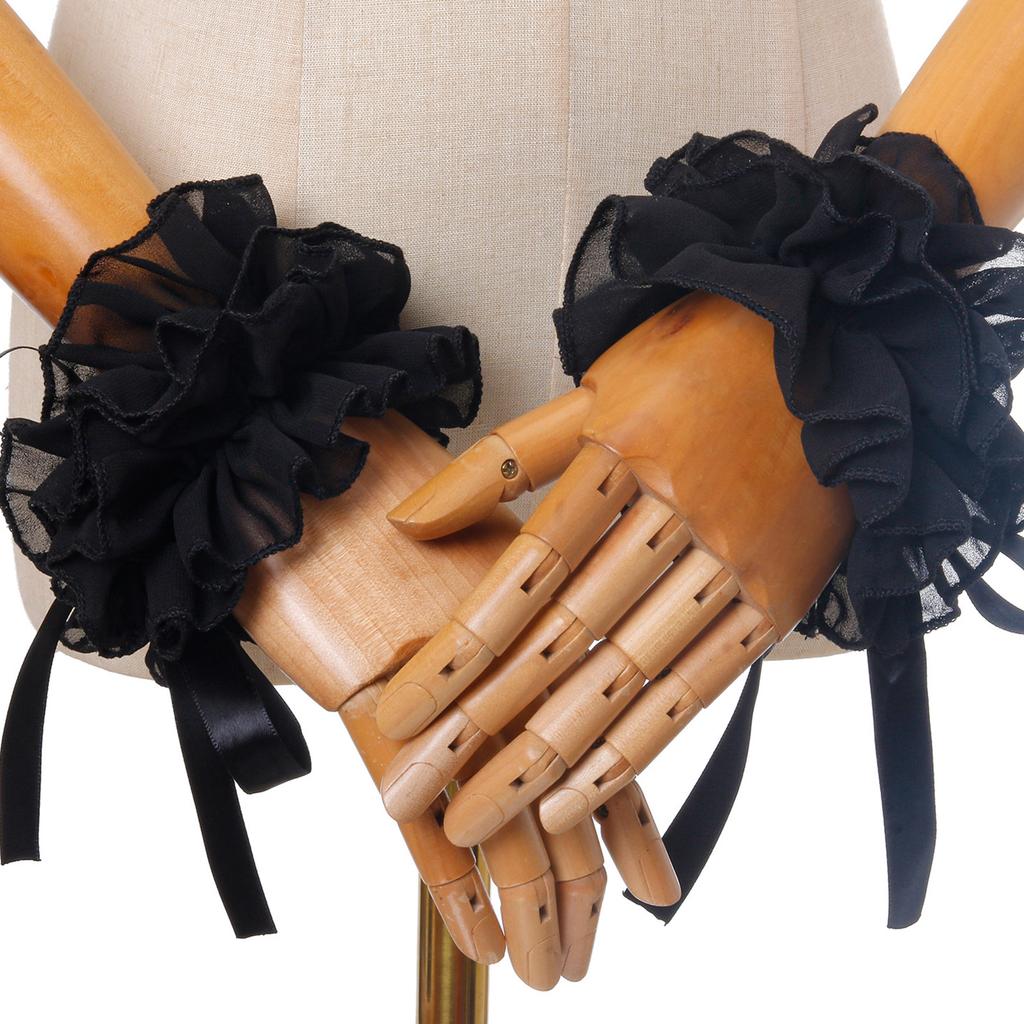 Elisabethanische Rüschen Falscher Kragen Viktorianisch Schwarz Halskrause Choker und Handgelenkstulpen Set für Halloween Kostümzubehör
