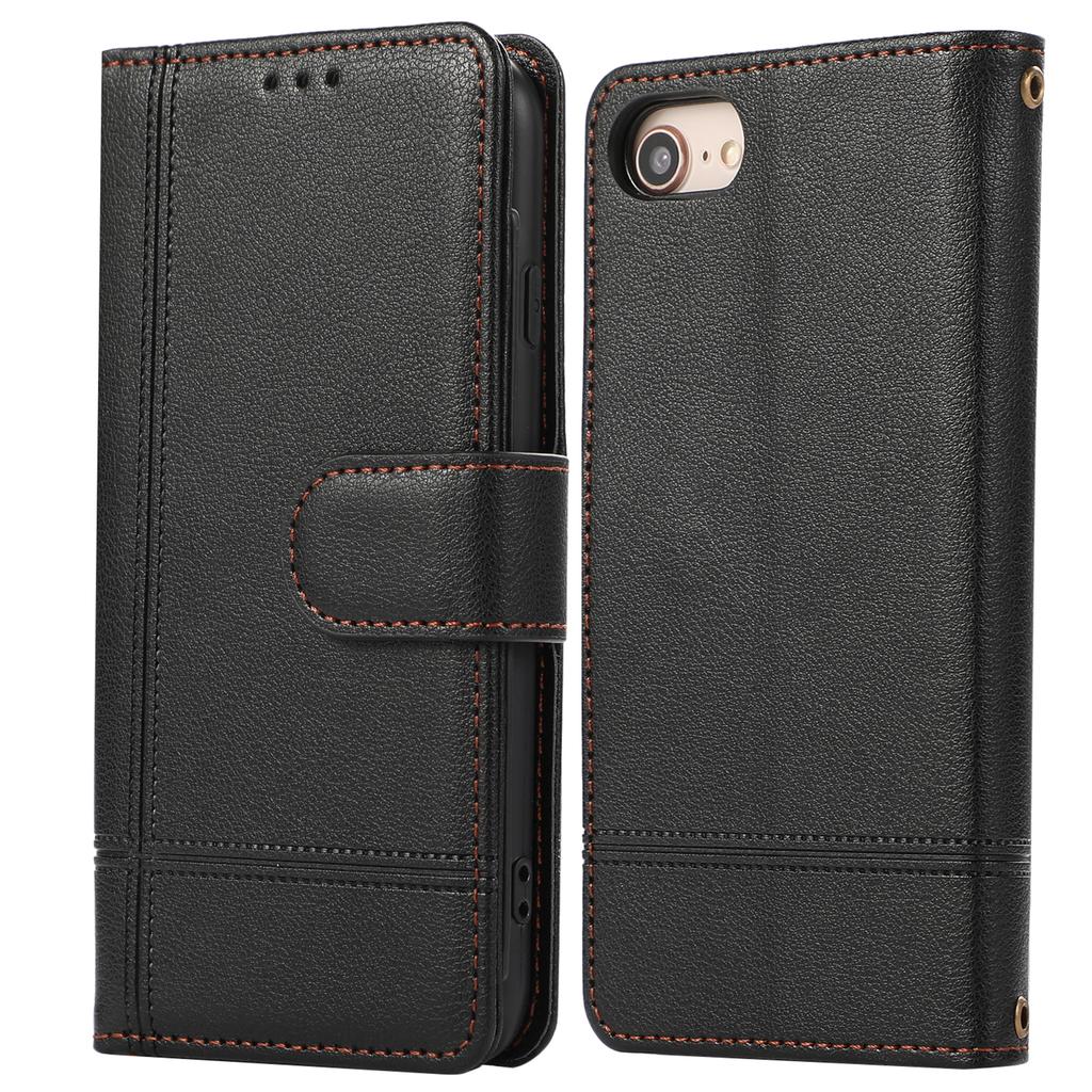 For iPhone SE (2022)/SE (2020)/7/8 4.7 inch Cell Phone Case PU Leather Wallet Cover with 2 Straps
