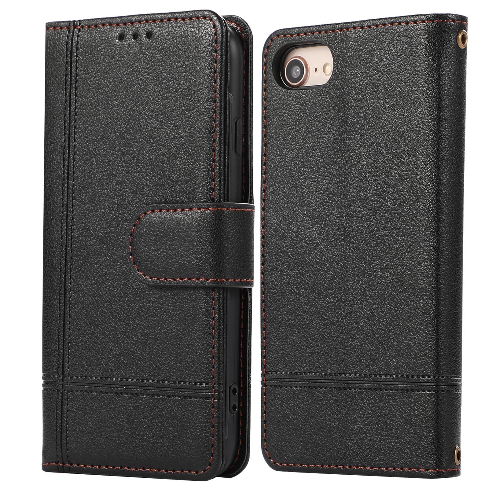 

Для iPhone SE (2022)/СЕ (2020)/7/8 4,7 дюйма Чехол для мобильного телефона Кожаный чехол-кошелек из ПУ с 2 ремешками Black