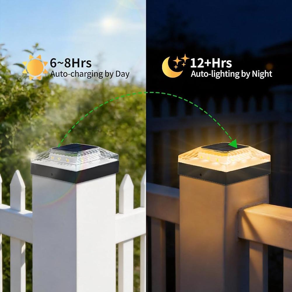 4x4 Post Solar Light 3 Colors Fence Light Solar Powered 2 Brightness Solar Post Cap Light IP65 Waterproof For Wood Post Lighting