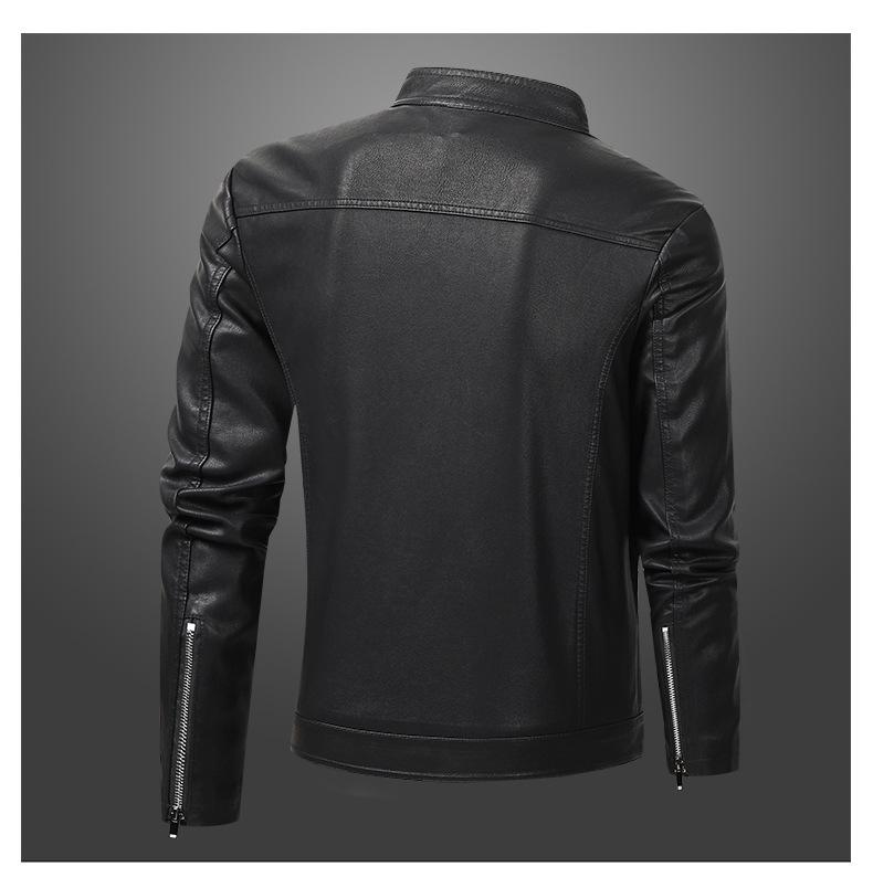 2025 Men's Color Block PU Leather Motorcycle Jacket - British Casual Style