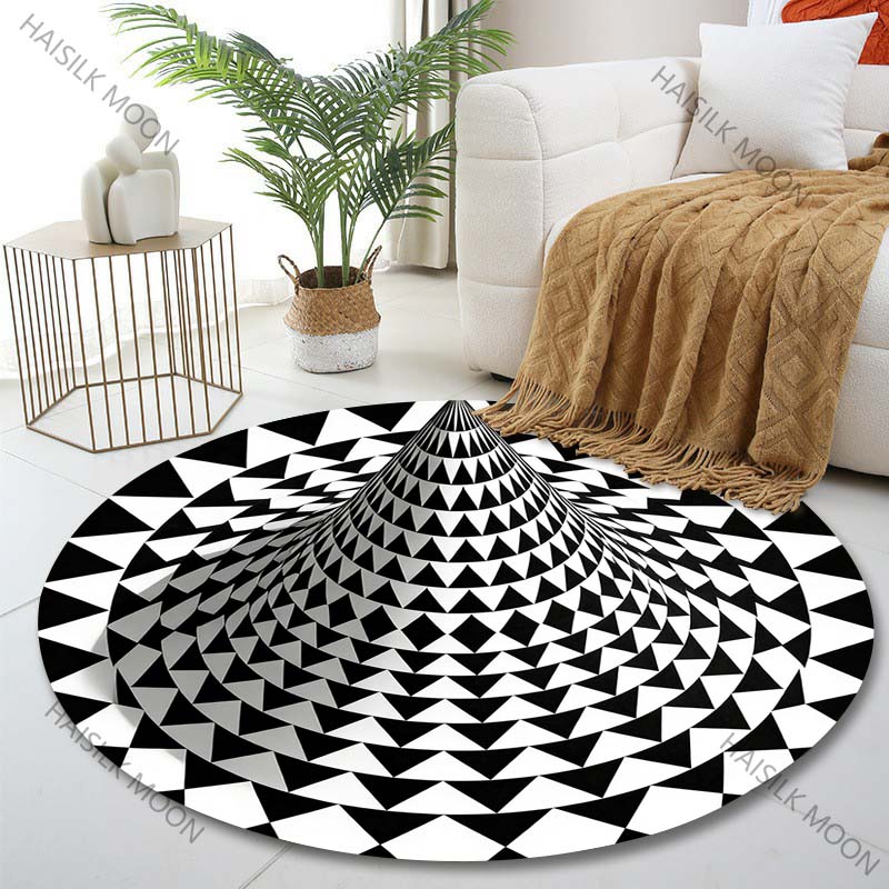 

Multiple sizes Black and white geometric cone Print Round Carpet Living Room Bedroom Table Chair Sofa Decorative Carpet Diameter -60cm