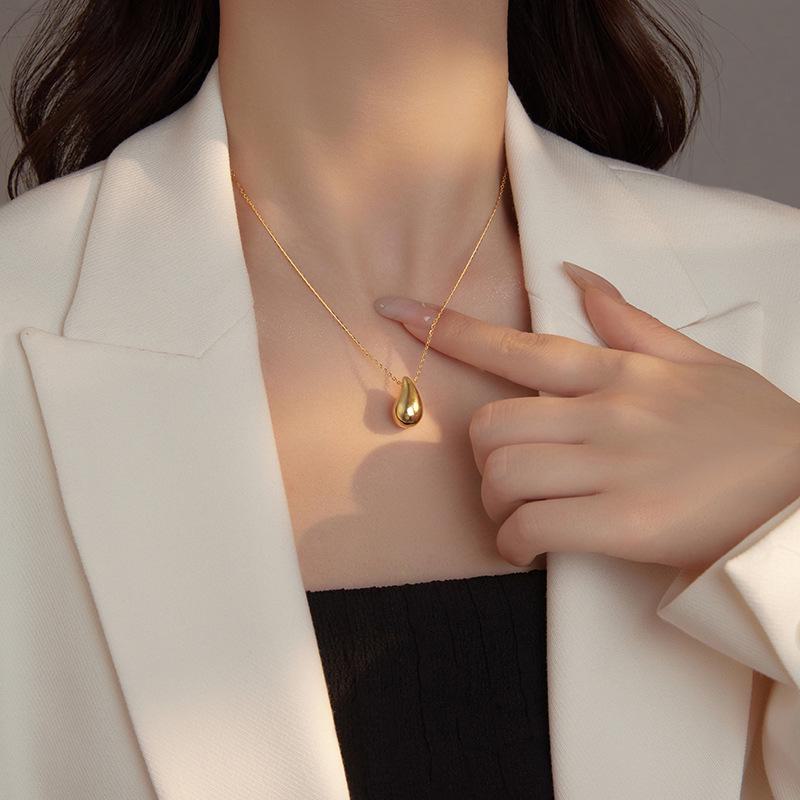 Náhrdelník s přívěskem Banyan Tree S925 Silver Gold Water Drop - elegantní řetízek na klíční kost z fazolí