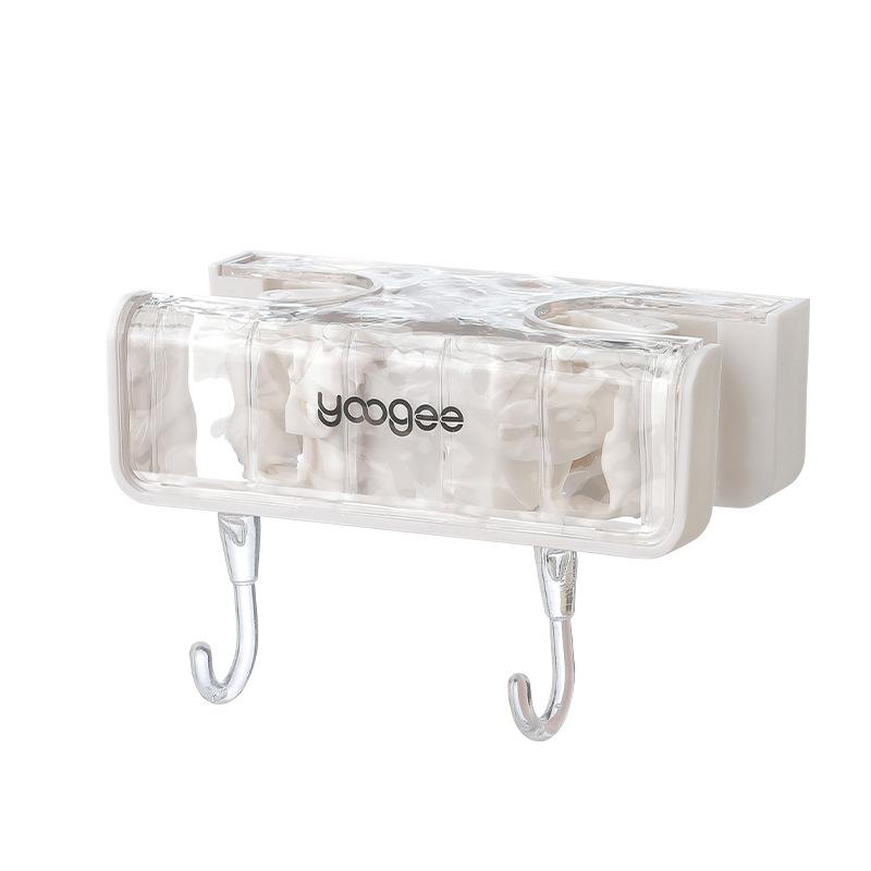 Water Ripple No-Drill Luxury Double-Head Mop Holder, Wall Mount Bathroom Broom Holder Adhesive Storage Rack