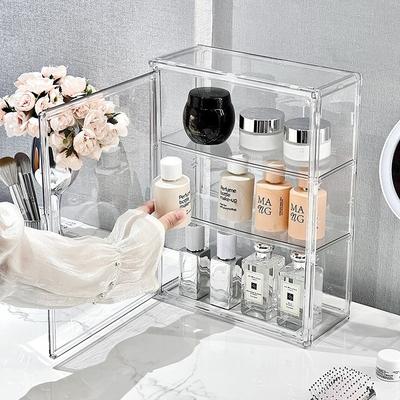 Organisateur de Maquillage en Acrylique Transparent Boîte de Rangement Anti-poussière Vitrine pour Parfums et Soins de la Peau Organisateur d'Étagère pour Boîtes Aveugles et Figurines