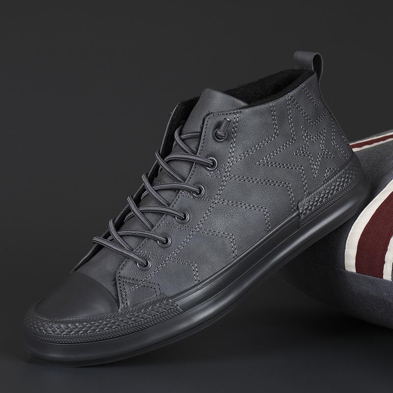 

Мужские повседневные кожаные ботинки Кожаные мужские модные туфли Мужская обувь Осенние высокие ботильоны Мужские ботинки Зимняя мужская обувь 6.5 серый