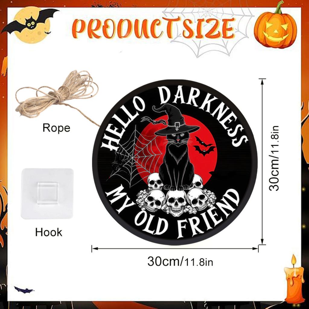 Halloween LED Light-Up Hanging Sign Featuring Ghost Cat Pumpkin Floral Design with Battery Not Included Suitable for Indoor Outdoor Decoration