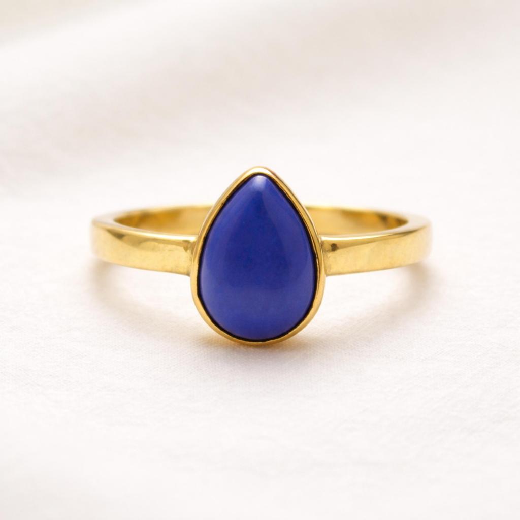 Blue Lapis Lazuli Pear Cut Gemstone Ring, 925 Sterling Silver Jewelry, Minimalist Bohemian Ring