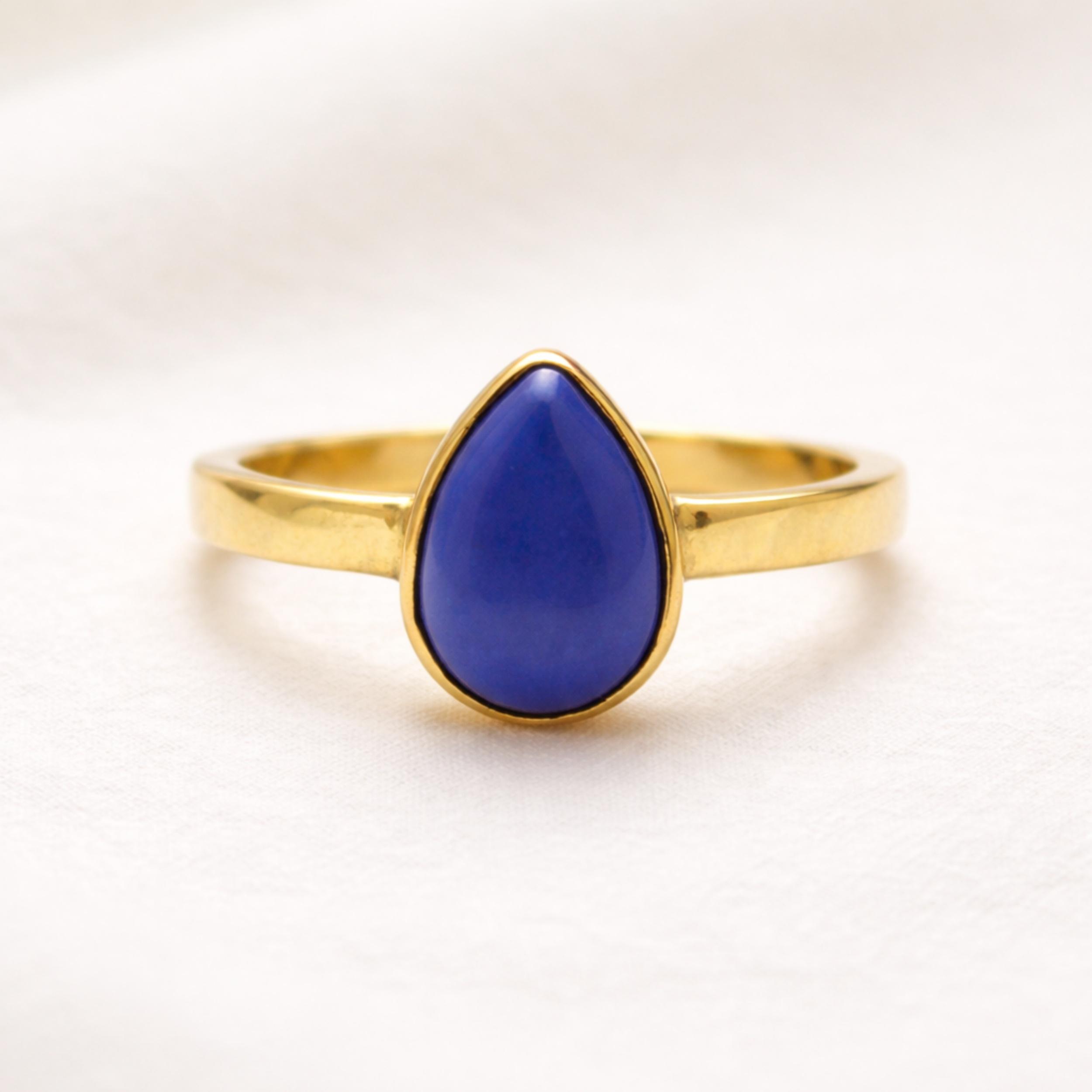 Blue Lapis Lazuli Pear Cut Gemstone Ring, 925 Sterling Silver Jewelry, Minimalist Bohemian Ring 4 серебряный