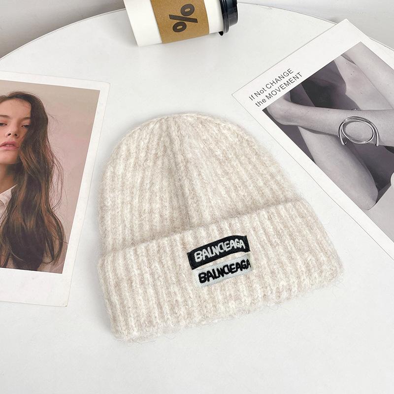 Simple Cloth Label Knitted Hat for Women Autumn and Winter Warm Ear Protection Cycling Hood European and American Outdoor Sports Woolen Hat for Men