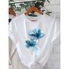 European Size Women'S Blue Floral Print T-Shirt - Casual Round Neck, Short Sleeves, Made of Soft, Perfect for Spring/Summer/Autumn, Floral Print Shirt