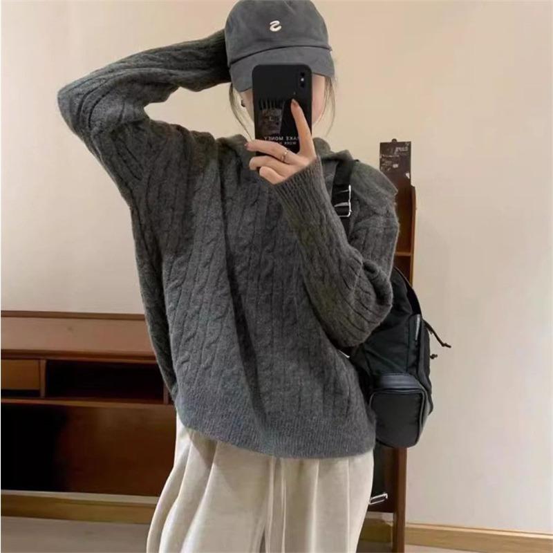 Hooded Twist Knitted Sweater Top Women's Clothing Autumn and Winter New Casual Versatile Loose Pullover Sweater Women