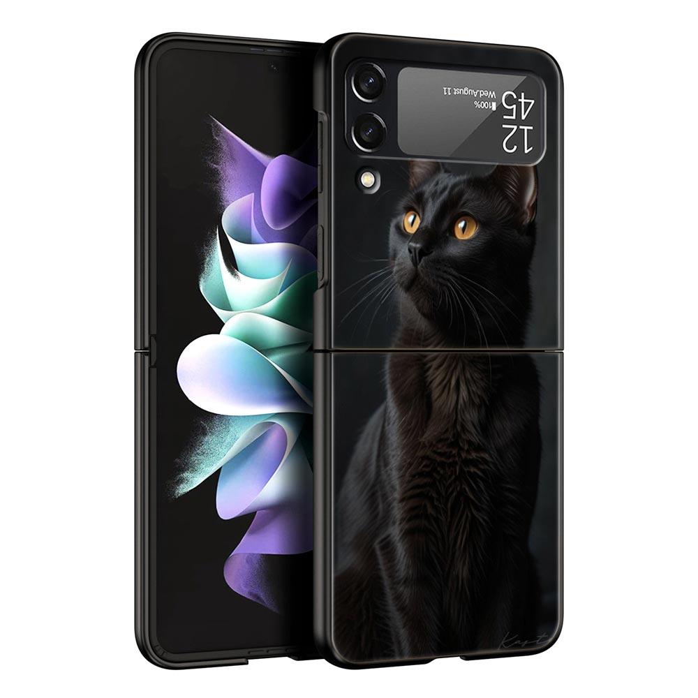 Phone Case for Samsung Galaxy Z Flip 3 4 5 6 Folding Black Shell Black Cat For Samsung Z Flip4 Flip5 PC Hard Cover
