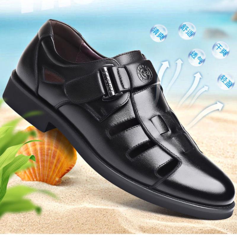 Summer Hollow Leather Shoes Men Casual Leather Sandals Breathable Hole Shoe Sandals Mens Slippers Hombre Shoes