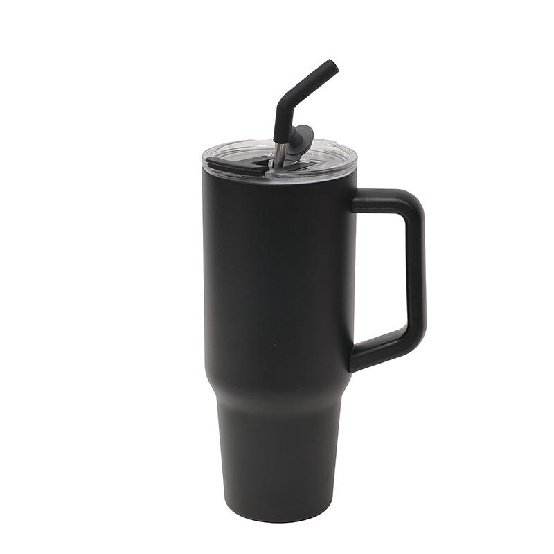 Stainless Steel Handle Car Cup Double Drink Large Capacity Straw Cup Household Solid Color Light Luxury Thermos Cup