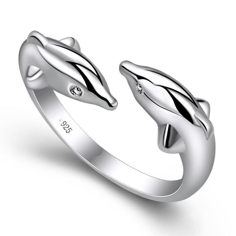 Kupferring Klassische Delfine Für Frauen Schöner Mode Hochzeitsverlobungs Schmuck Funkelnder Zirkon Party Damen Geschenk resizable white
