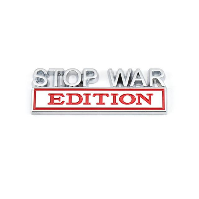 1Pc 3D Metal Stop War Edition Logo Car Front Grille Badge Side Fender Rear Trunk Emblem Sticker Decal