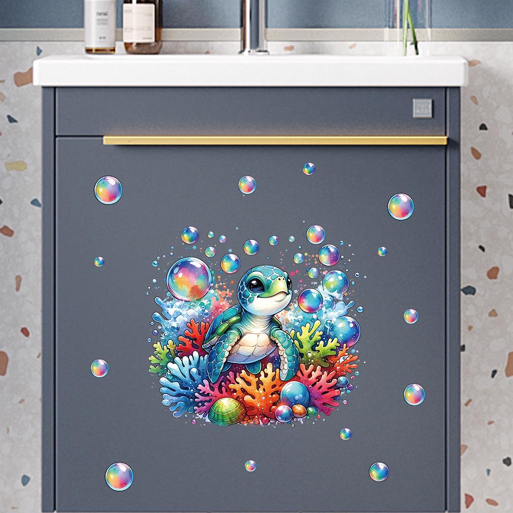 Blue Seaweed & Turtle Luminous Wall Stickers - Removable