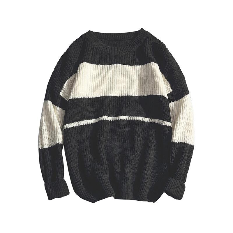 Tröja Herr Rundhals Ny Hongkong-stil Randig Lös Koreansk Casual Stickad Tröja Fladdermusärm Pullover