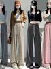 Autumn 2024 Women's Striped Wide-Leg Tie-Waist Pants - Casual, Floor-Length Trousers