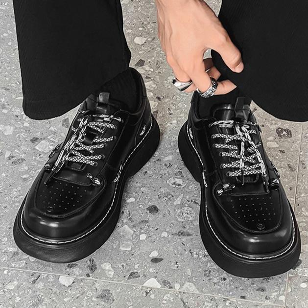 

Модная обувь для мужчин Платформа Черно-белые кожаные туфли Мужская обувь для увеличения роста Массивные кроссовки Трендовая Универсальная Повседневная Удобная Мужская обувь 44 чёрный