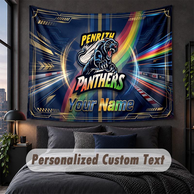 Custom Name Text Tapestry,Penrith Panthers Decorative Wall Hanging, Background Tapestry For Home Bedroom