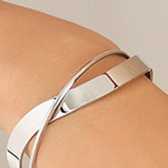 Yousheng Glossy Metal Cuff Bangle Double Layer Geometric Irregular Cross Ripple Opening Jewelry Bangle Women Girls Party