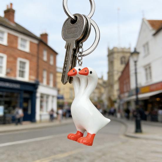 Three-Headed White Goose Keychain Pendant Necklace Earrings Three-Dimensional Relief Resin Hand-Painted Lightweight Necklace Jewelry Gift Accessories