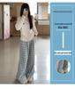 Women's Blue Plaid High-Waisted Loose-Fit Yamamoto Pants - Petite, Casual Wide-Leg, Spring/Autumn 2025 Collection.