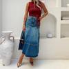 European & American Retro High-Waisted A-Line Denim Maxi Skirt for Women