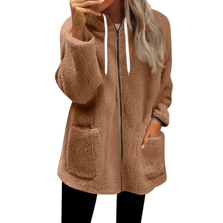 Fall Casual Oversized Fleece Hoodie Women Long Sleeve Zip Up Pullover Hooded Sweatshirt Jacket