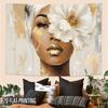 2D Flat, 1pc Horizontal Golden Woman Tapestry Wall Hanging - Elegant Female Face Art Suitable for Home Decor, Bedroom,, Party Backdrop, Modern Minimal