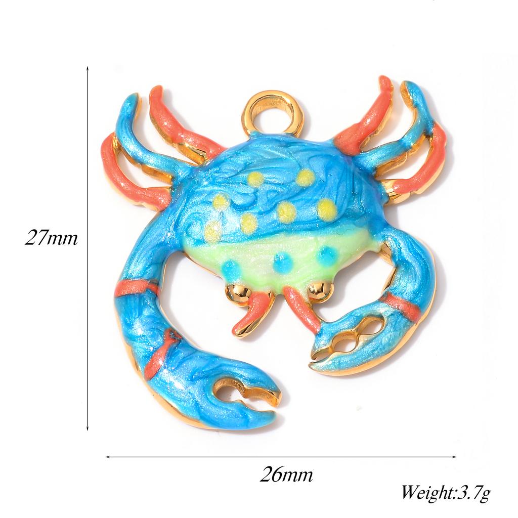 4 Stück Modische Edelstahl Emaille Krabbe Fisch Anhänger Niedliche Meeresbewohner Halskettenanhänger Damen DIY Schmuckzubehör