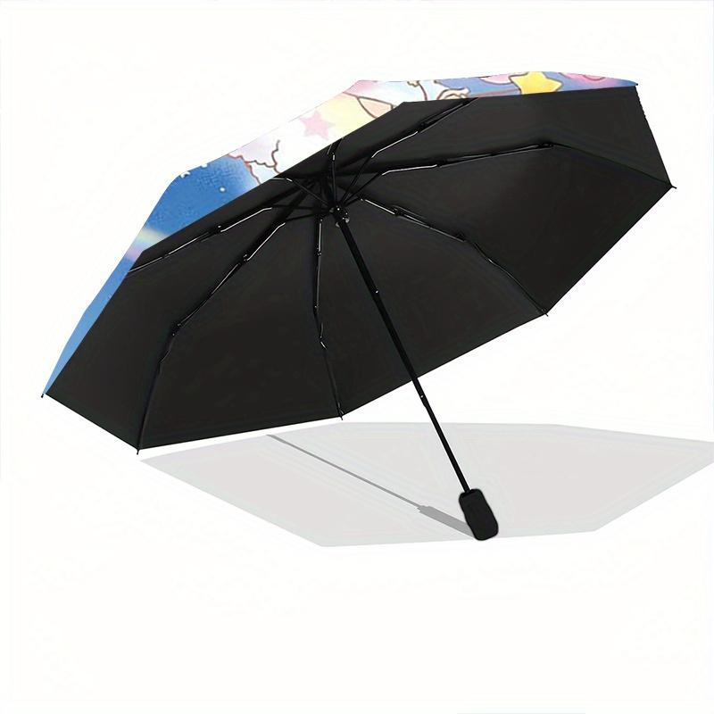 1pc Unicorn and Little twin stars Cartoon Umbrella, Portable 3-Fold Compact Umbrella, Suitable for Camping, Hiking and Travel, Ideal Easter Birthday G