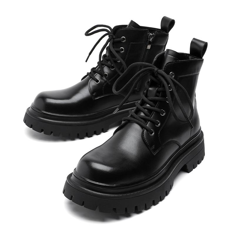 Men Fashion Party Banquet Dress Autumn Winter Boots Lace-up Natural Leather Shoes Cowboy Platform Boot Handsome Ankle Botas Mans