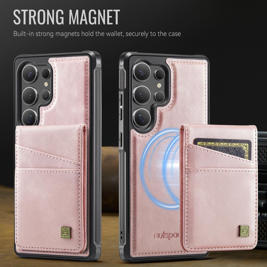 For Samsung Galaxy S25 Ultra Case AUTSPACE A12 Leather Back Cover with Magnetic Detachable Card Bag Kickstand