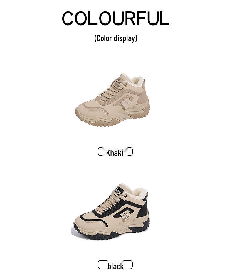 Women's Korean-Style Fleece-Lined High-Top Shoes - Versatile, Thick-Soled, Warm, Cotton Sporty Casual Dad Shoes