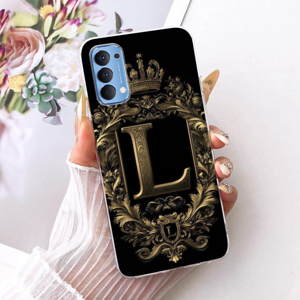 Transparent Für Oppo Reno4 4G Hülle CPH2113 Luxuriöse Krone A-Z Buchstaben 2D Flaches Muster Weicher Bumper Für Oppo Reno 4 4G Handyhülle