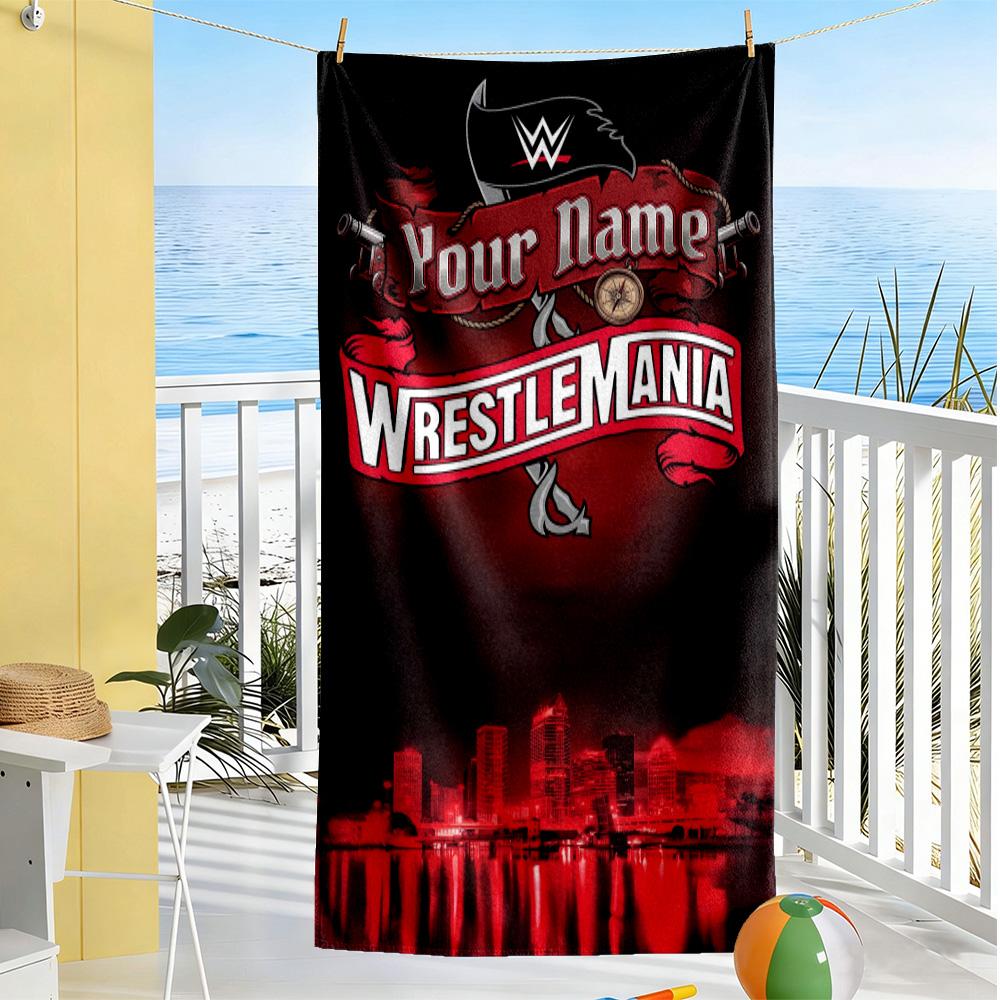 Wrestlemania Customized Name Beach Towel Super Soft & Absorbent Perfect for Traveling Yoga Camping and Swimming