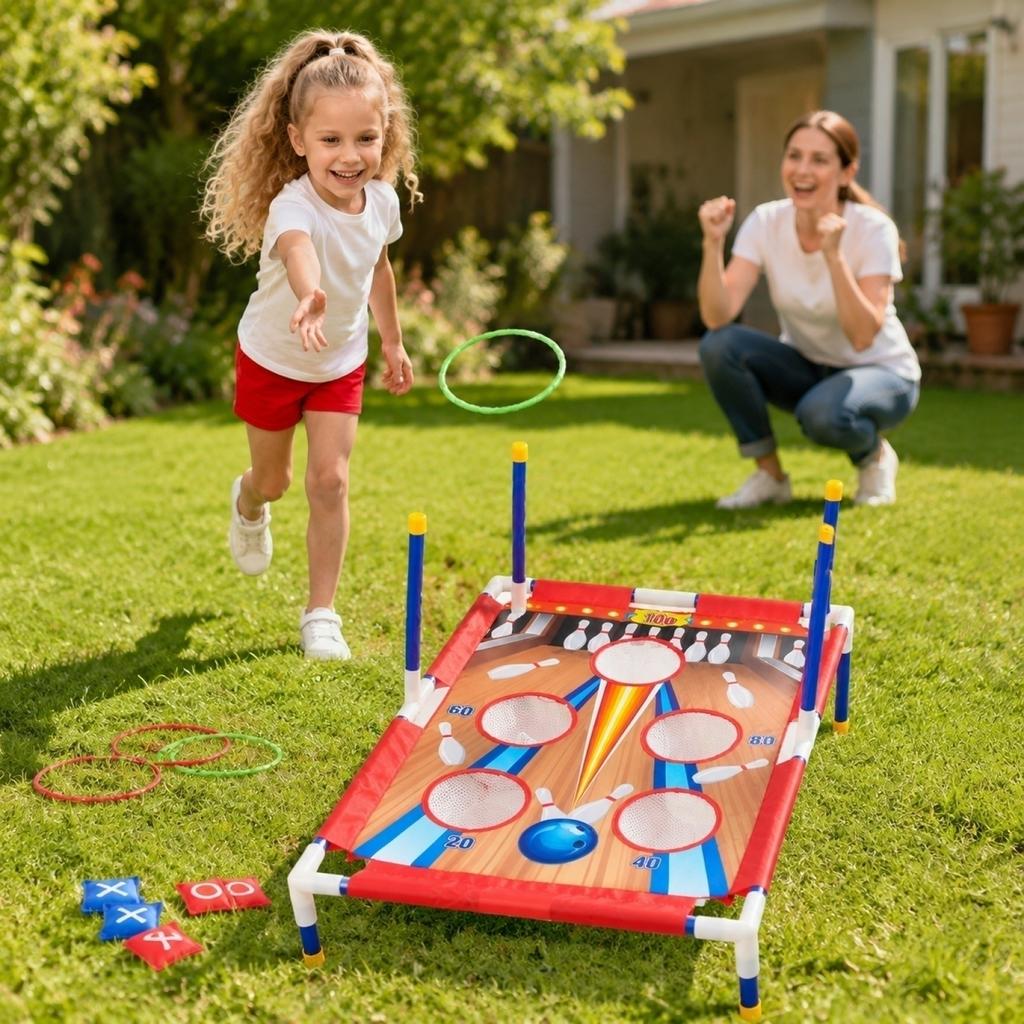 Children's Indoor Outdoor Sports Toy Toss Bean Bag Game Set with Target Board Frame for Family Interaction and Physical Exercise