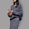 Autumn solid color V-neck knitted skirt set temperament casual large size two-piece set 6285