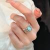 Vintage Medieval Light Luxury High-End Brushed Diamond-Set Turquoise Ring Niche Design Heavy Industry Wide Version Ring