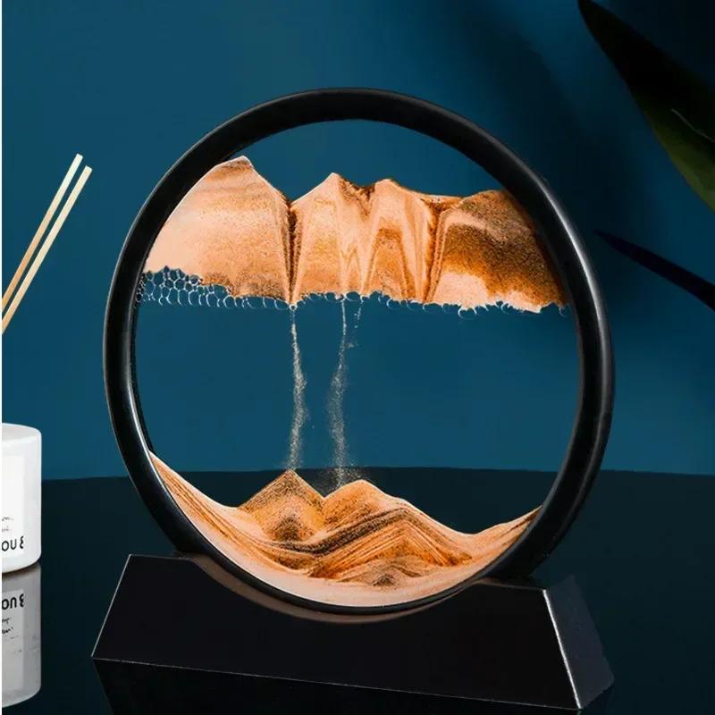 3D Moving Sand Art Picture Round Glass Deep Sea Sandscape Hourglass Quicksand Craft Flowing Painting Office Home Decor Gift 7in