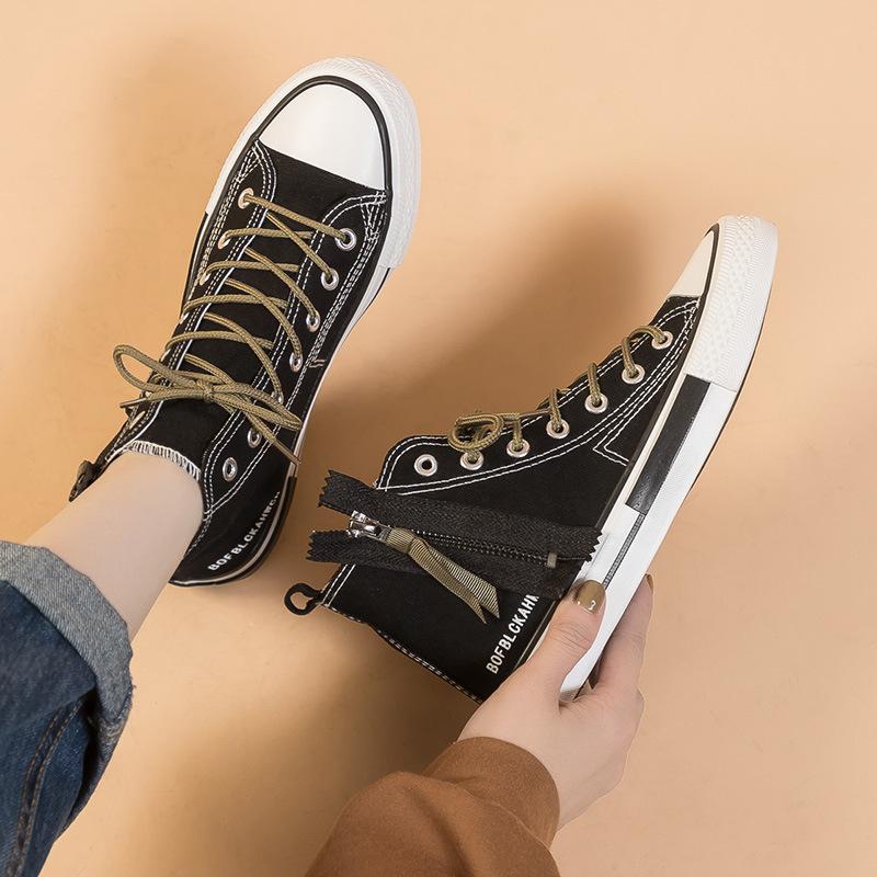 

Парусиновые туфли женские, новый сезон, студенческие, классические, на молнии, повседневные, универсальные, высокие, парусиновые, маленькие, белые туфли, обувь для скейтбординга 35 чёрный